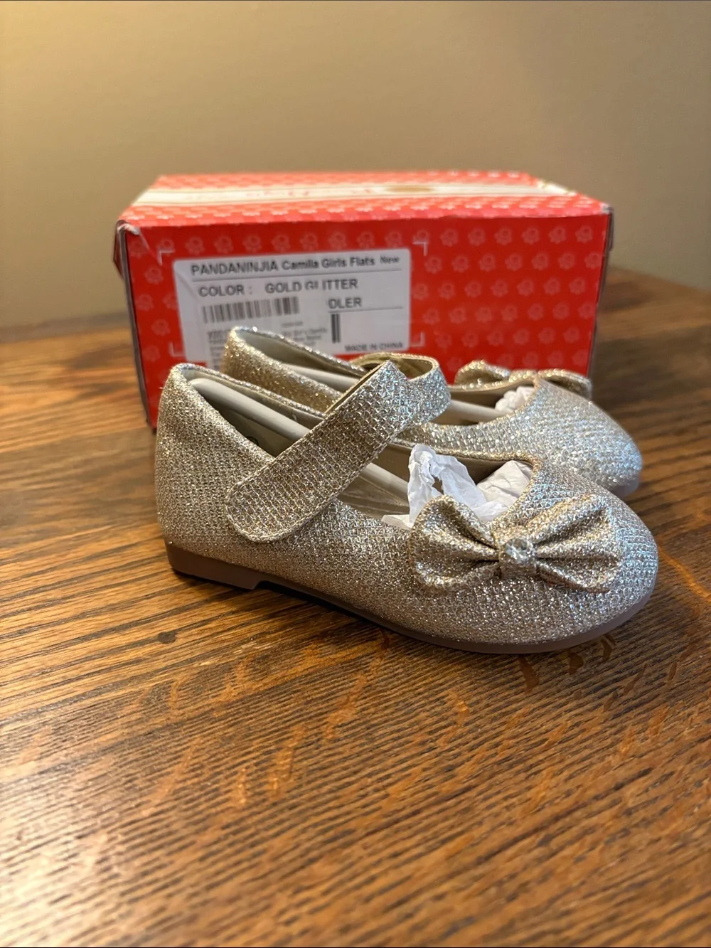 Pandaninja Gold Glitter Mary Jane Girls' Shoes